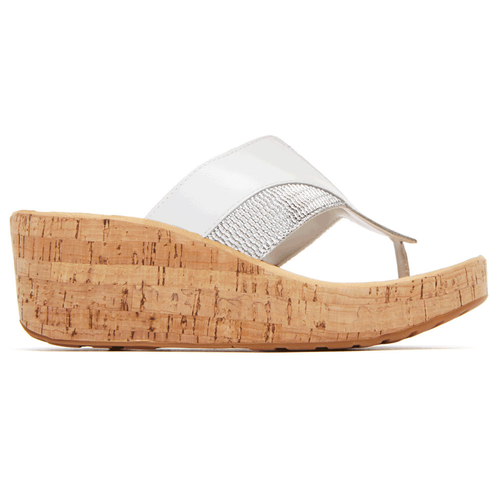 Wedges Rockport Mujer Mexico - Weekend Casuals Lanea Gore Thong Blancos - YDEWO5298